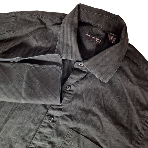 Kenneth Cole New York Men's Button Up Shirt Size Medium Solid Black Long Sleeve - Picture 1 of 6
